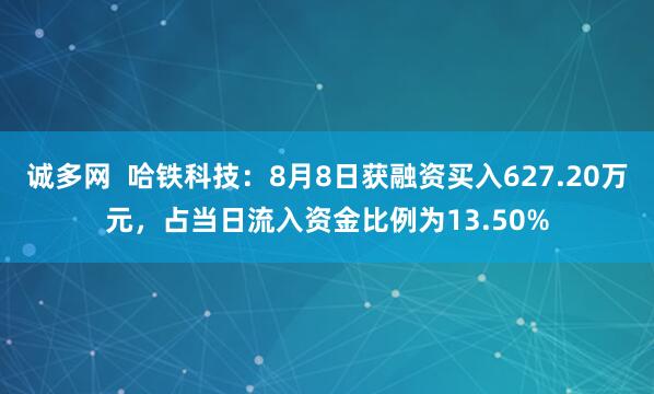 诚多网  哈铁科技：8月8日获融资买入627.20万元，占当日流入资金比例为13.50%
